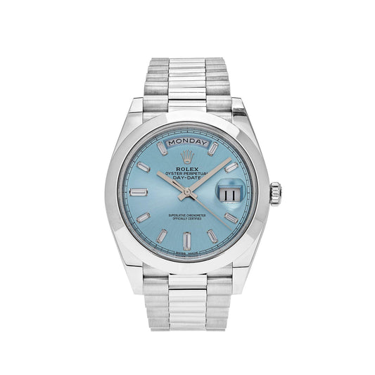 Rolex Day-Date 228206 Platinum Ice Blue Baguette Diamond Dial (2021)